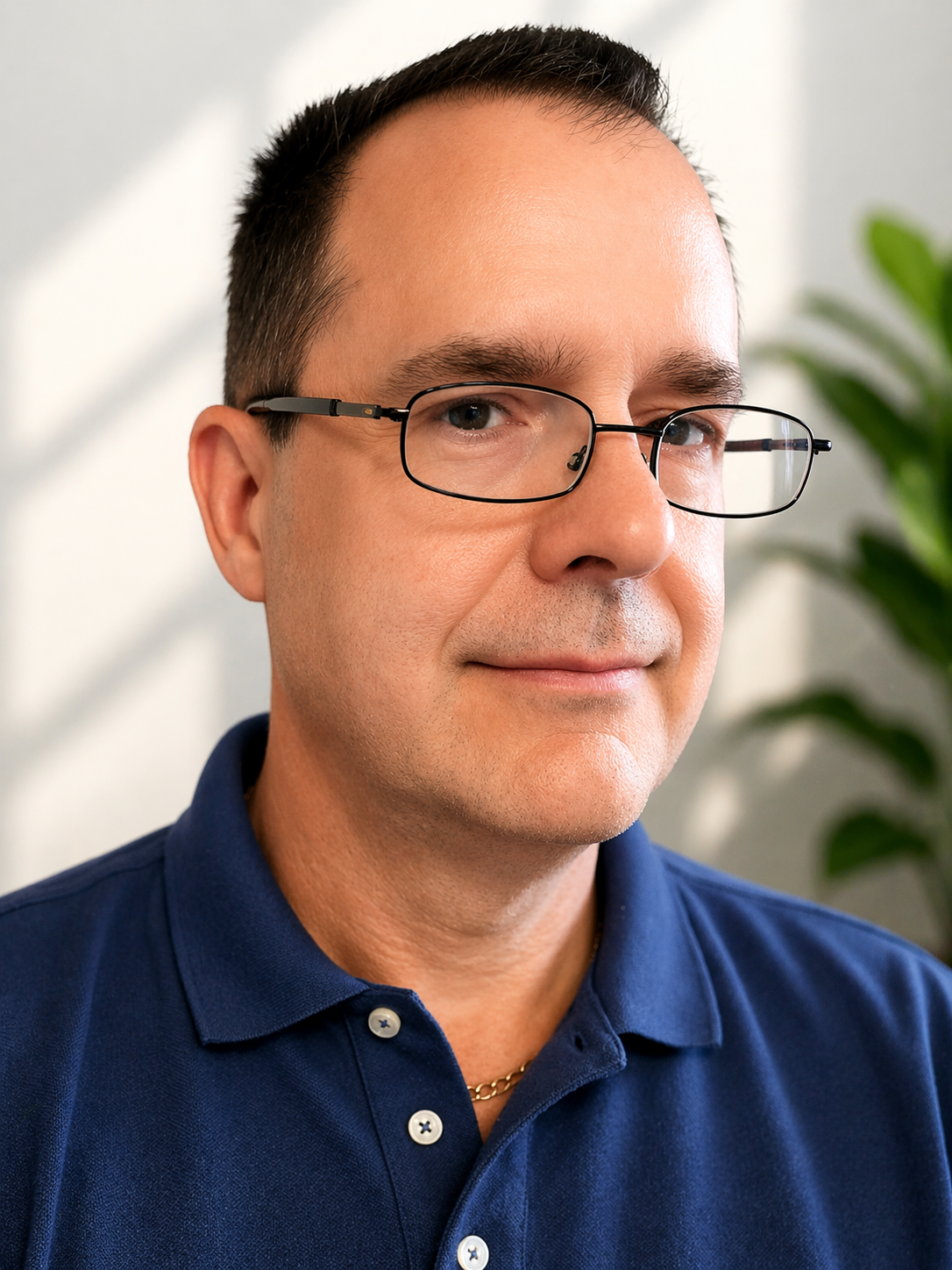 Man wearing glasses smiling after getting life insurance policy online quickly with TrustedLifeRates