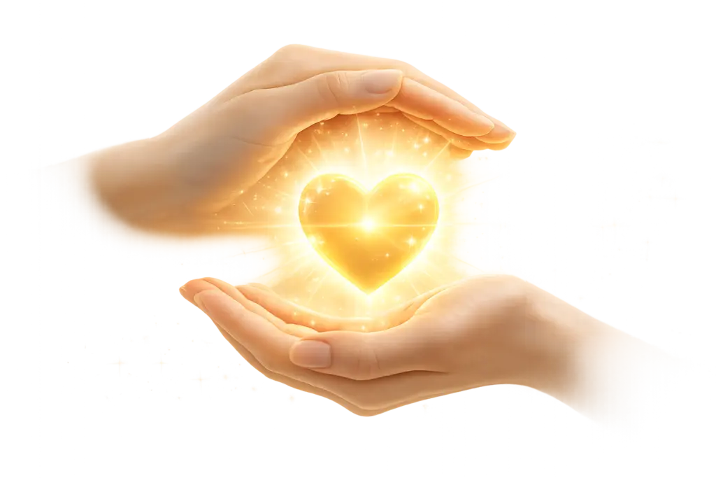Hands protecting a glowing heart representing life insurance protection